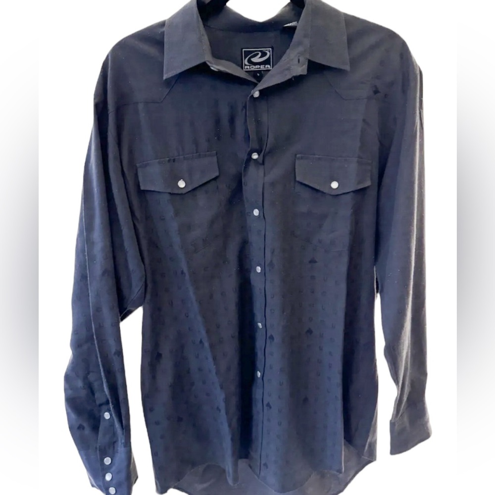 Roper black on black steer head embellished‎ pearl snap western shirt in large